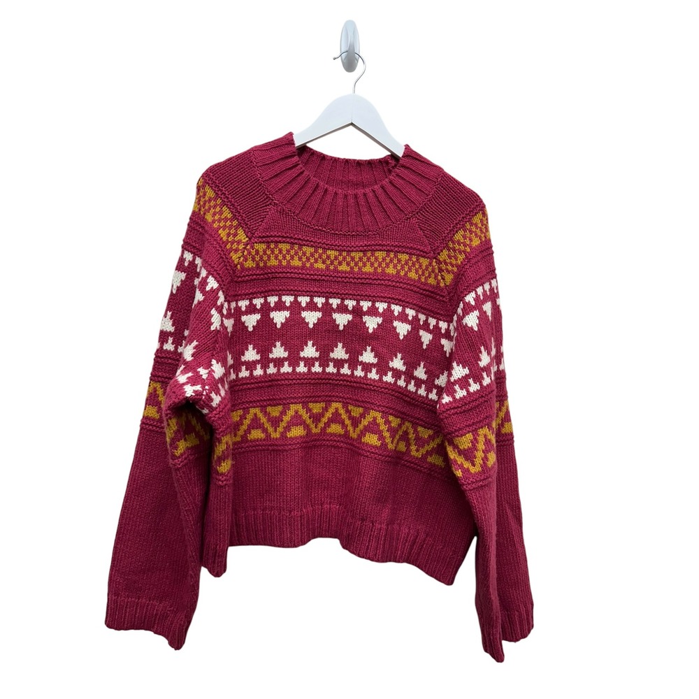 Universal Thread Fair Isle Sweater Pink Magenta Knit Pullover XL Women's Boxy